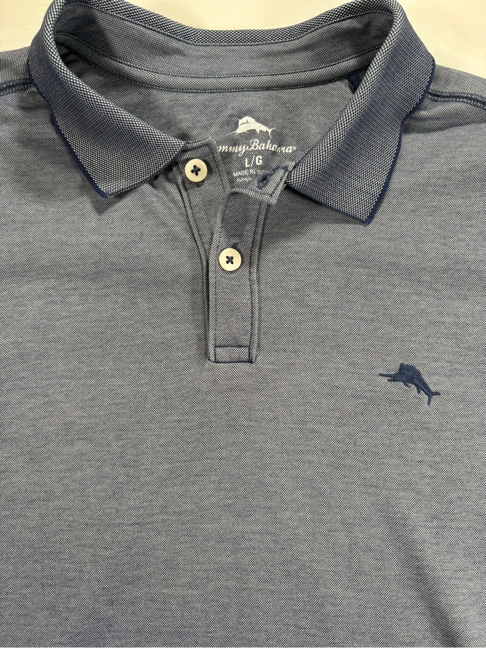Tommy Bahama Mens Large Blue Heathered Marlin Embroidered Polo Shirt